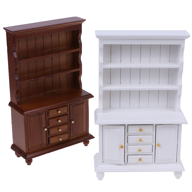 1pc 1/12 Dollhouse Miniature Furniture Multifunction Mini Wardrobe Bedroom Wood Cabinet Bookcase Bookshelf for Pretend Play Toy