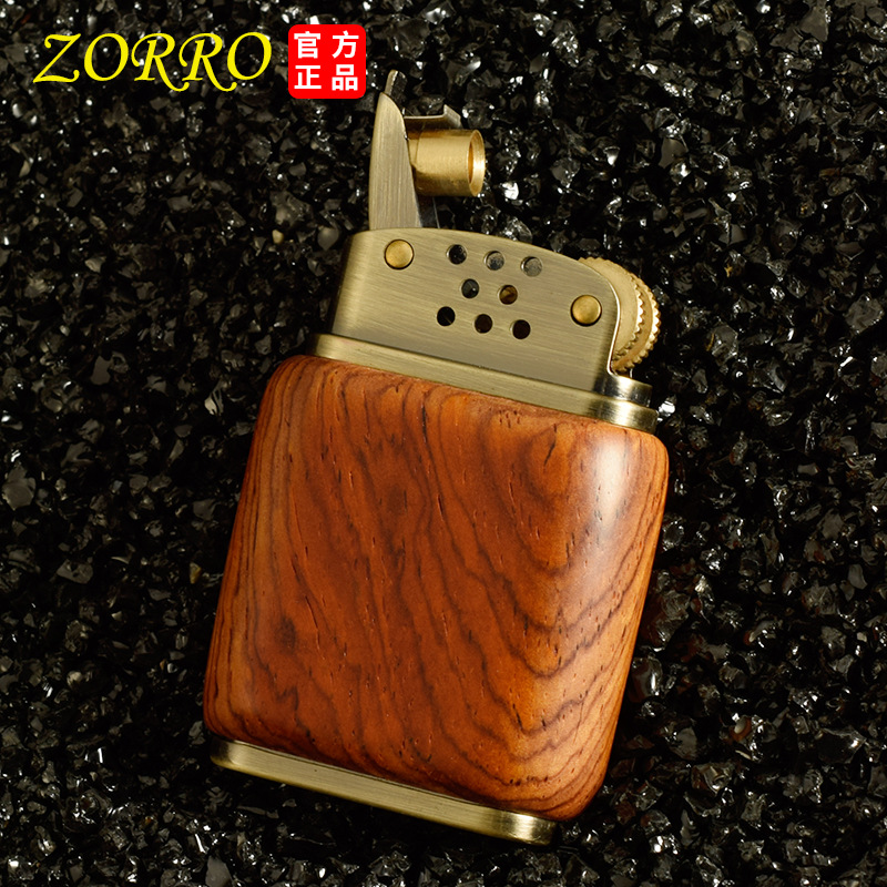 ZORRO Retro Kerosene Lighter Open Flame windproof Sandalwood Shell Collection