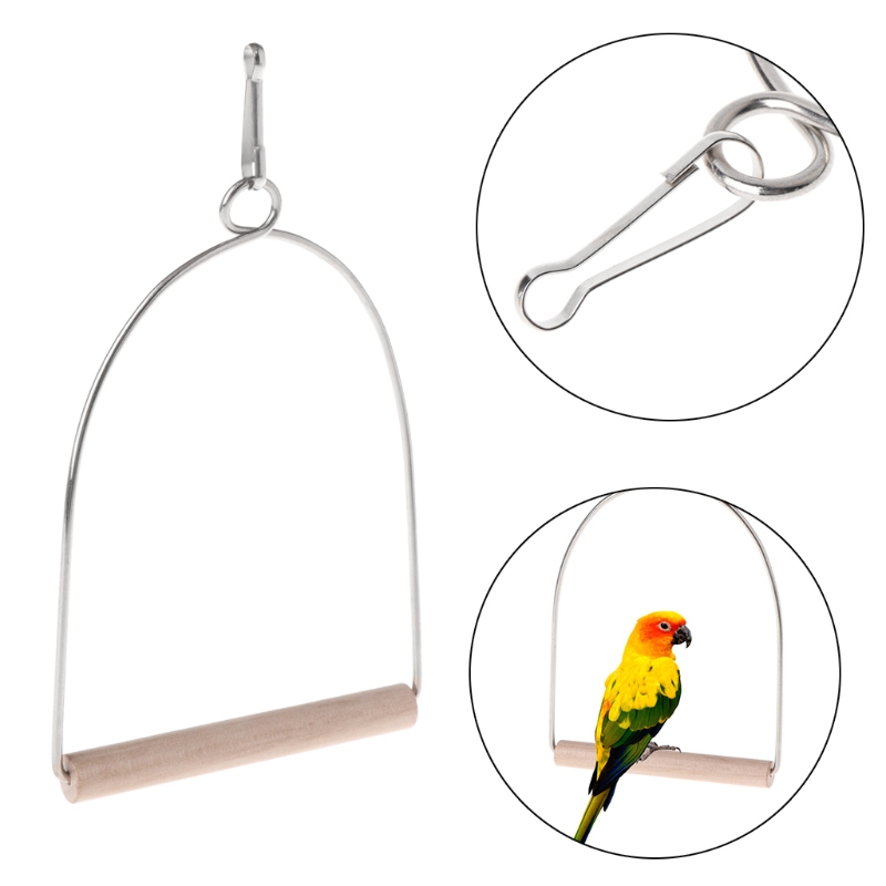 Natural Wooden Birds Perch Parrots Hanging Swing Cage Toys Stand Holder Pendant Drop Ship
