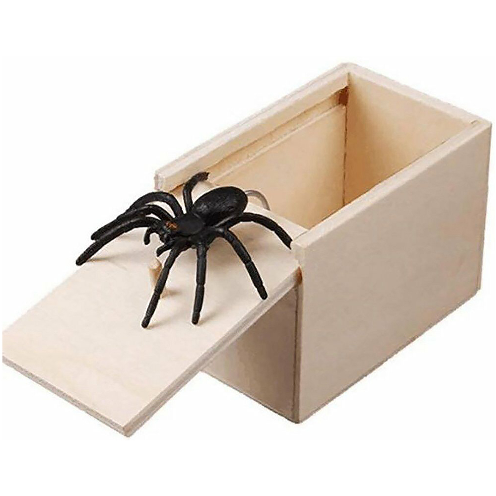 Funny Scare Box Wooden Prank Trick Practical Joke Home Office Scare Toy Gag Spider Scarebox Trick Joke April Fool's Day Gift