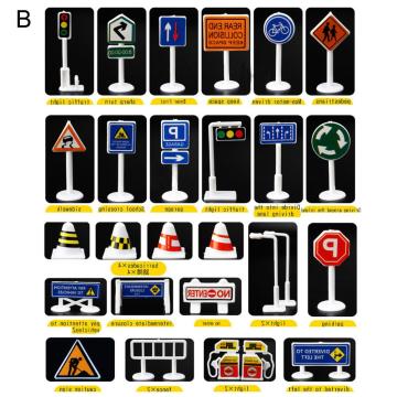28 PCS Children Car Toy Accessories Traffic Signs Indicator In English Toys Car Traffic Sign Accessories