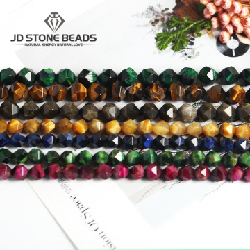 6mm~12mm Natural Tiger eye stone Diamond Cutting Faceted Stone Round Loose Beads bracelet can DIY JD Stone beads free shipping