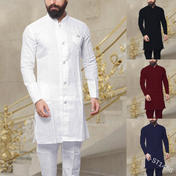 Men Fashion African Clothes Cotton T-shirt Dubai Muslim Long Sleeve Tee Tops Islamic Clothing Set Arabic Casual Blouse Robe Gown