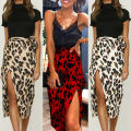 Women Fashion High Waist Bandage Long Leopard Print Skirt Summer Autum Holiday Casual Ruffle Wrap Sundress All-match Skirt