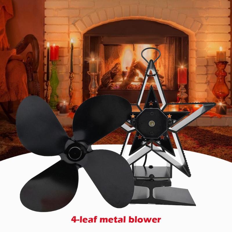 Stove Fan Black Fireplace 4 Blade Heat Powered Stove Fan Wood Burner Eco Friendly Quiet Fan Home Efficient Heat Distribution