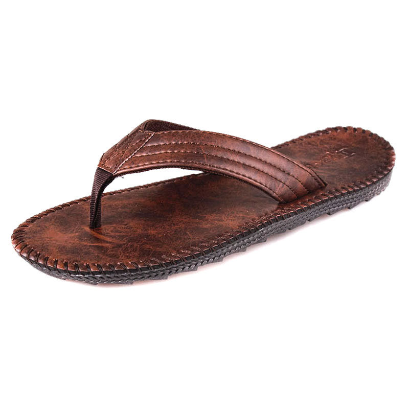 Coslony Men Slippers Leather pu Flip Flops Men Summer 2020 trending Beach Cool Anti Slip Solid Shoes Men luxury slides for men
