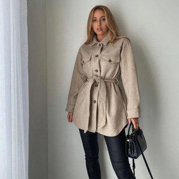 2020 New Fall Winter Women Jacket Long Sleeves Belted Warm Thicken Casual Fashion High Street Za Women Coat Outfits Tops