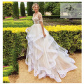 Half Sleeves Champagne Princess Wedding Dress 2019 Boho Illusion A Line Boho bridal gown dress Floor Length Bride Dresses
