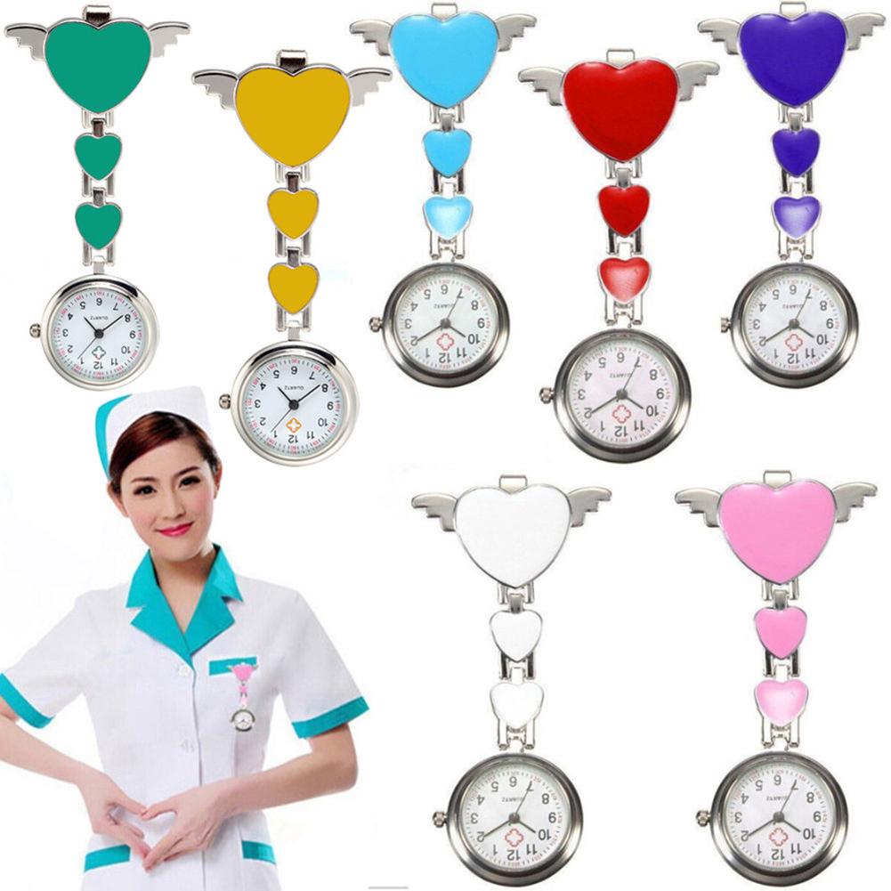 Nurses Watches Doctor portable Watch Cute Love Heart Quartz Clip on Fob Nurses Brooch Tunic Pocket Watch