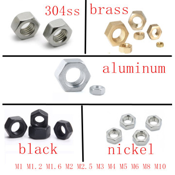 5-50pcs m1 m1.2 m1.4 M1.6 M2 M2.5 M3 M4 m5 m6 m8 Stainless steel steel with black nickel brass aluminum Hex Nut