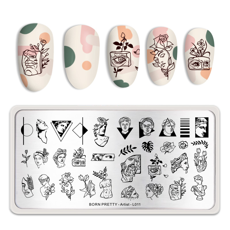 BORN PRETTY Geometric Artist Nail Stamping Plates Rectangle Nail Stamp Template Stainless Steel Nail Stencil for Printing Tools