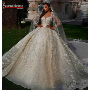 Stunning full beading long sleeves bridal wedding dress 2020 dubai