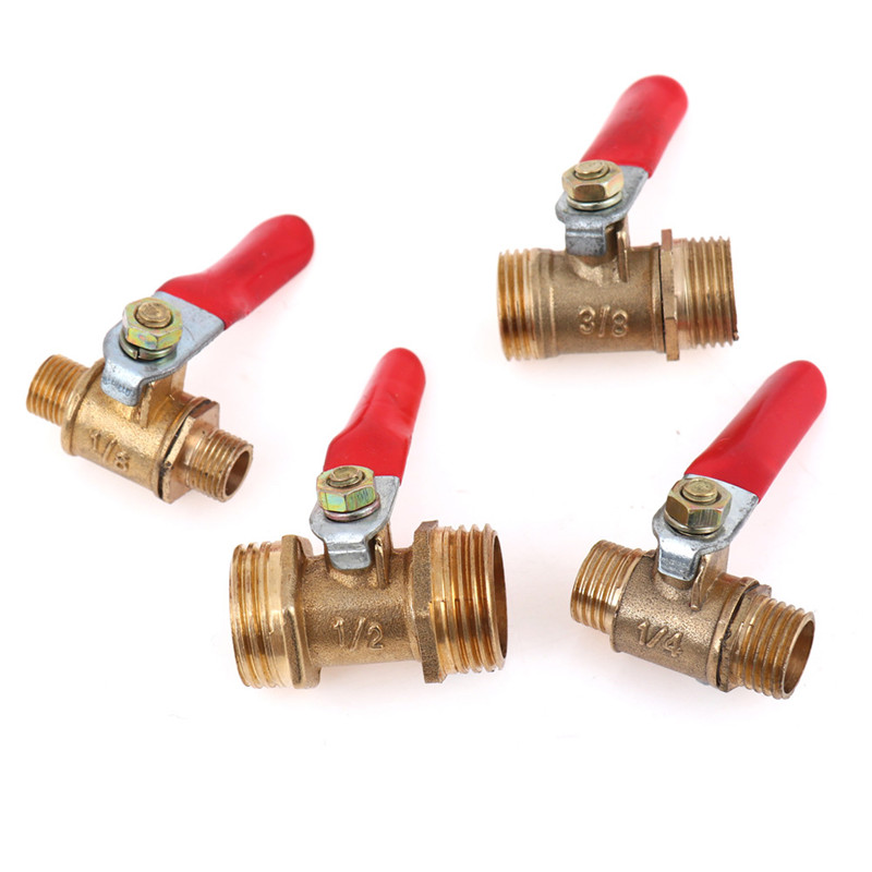 Brass Ball Valve 1/8" 1/4" 3/8" 1/2" Male To Male BSP Thread With Red Lever Handle Connector Joint Pipe Fitting Coupler Adapter