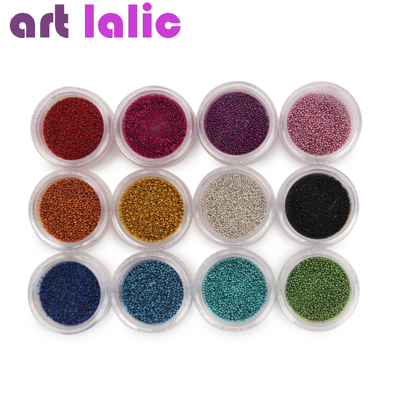12 Colors Micro Ball Crystal Nail Caviar Beads for Nail Art Supplies Decoration 3 D Metal Glitter DIY