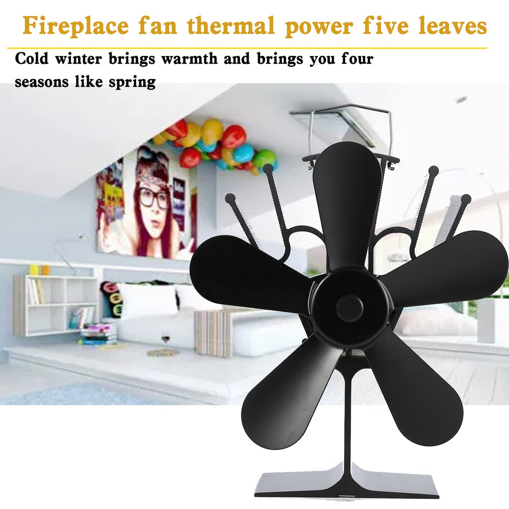 Five-Leaf Thermal Power Fireplace Fan Heat Powered Wood Stove Fan For Wood Log Burner Fireplace Eco Friendly Fans Log Heaters