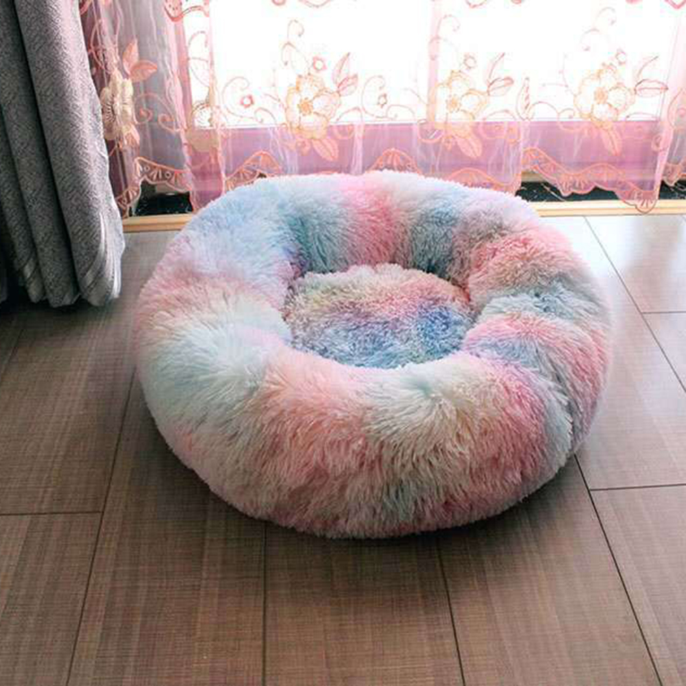 Round Plush Cat Bed House Dog Mat Winter Warm Sleeping Cats Nest Soft Long Plush Dog Basket Pet Cushion Portable Pets Supplies