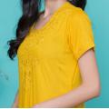 New Woman Fashion Ethnic Styles Sets Cotton India Kurtas Short Sleeves Long Yellow Thin Top Skirt