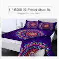 Zodiac Mandala by Lionhearts Fitted Sheet Queen Purple Bed Sheet Set Bohemian Flat Sheet 4-Piece Colorful Flower Mattress Cover