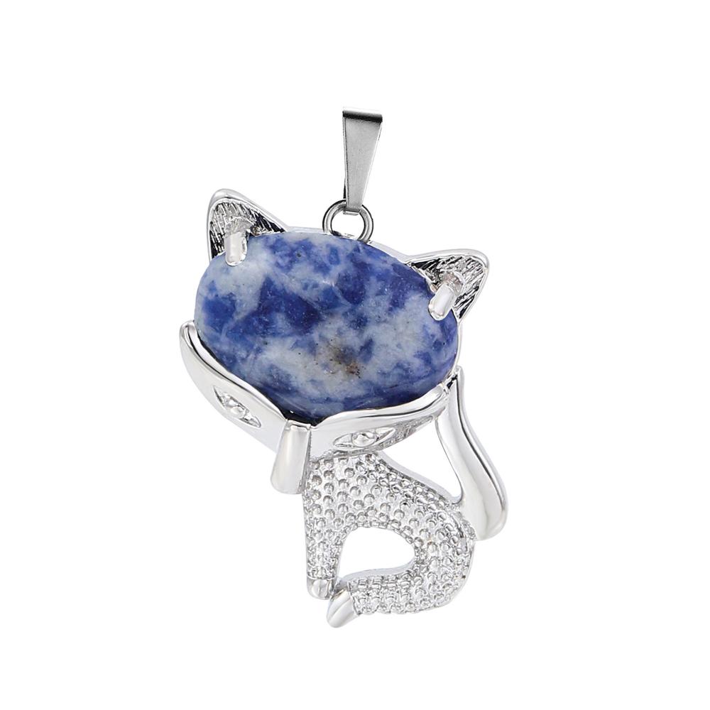 Luck Gemstone Fox Necklace for Women Men Healing Energy Crystal Amulet Animal Pendant Jewelry Gifts