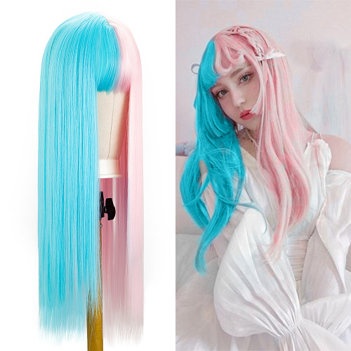 Half Blue Half Pink Synthetic Wigs For Cosplay Supplier, Supply Various Half Blue Half Pink Synthetic Wigs For Cosplay of High Quality