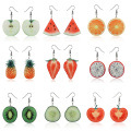 Acrylic Kawaii Cute Fruit Earrings Strawberry Pineapple Tomato Kiwi Orange Cucumber dragon apple Fresh Drop Dangle Jewlery Gift