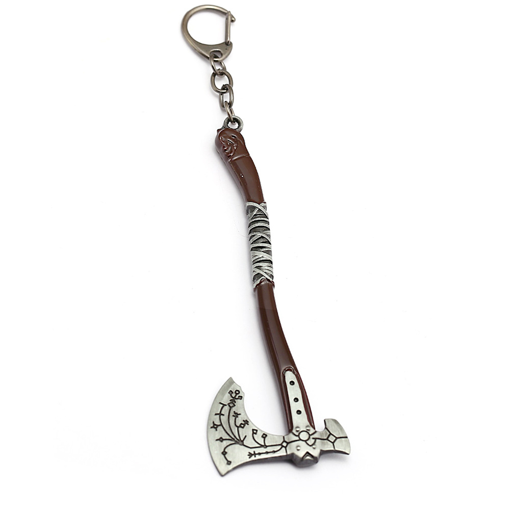 Promotion God Of War 4 Keychain Kratos Axe Key Chains Sword OLYMPUS KRATOS Weapons Metal Pendant Keyring Men Souvenir Jewelry