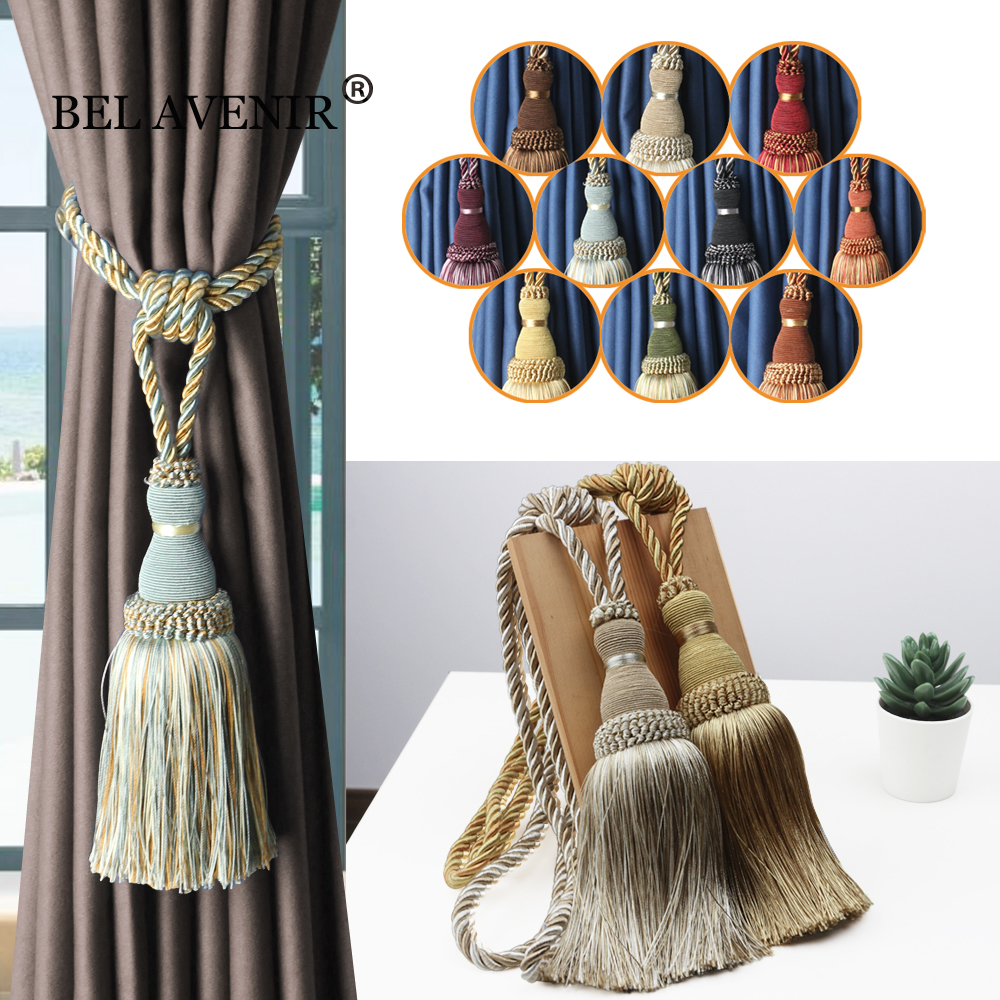 BELAVENIR 2Pcs Home Decoration Polyester Tassel Tiebacks Curtain Holder Handmade Tassel Curtain Rope Holdback WIndow Drape