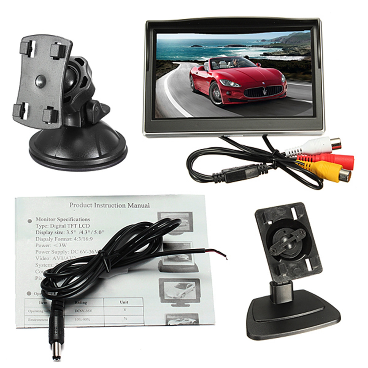 KROAK 5 Inch Car Monitor 12V HD DVR System TFT LCD Car Reverse Rearview System Car Security Monitor Parking Backup Camera DVD