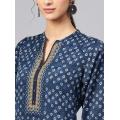 2019 New Style India Fashion Woman Ethnic Styles Printing Cotton Kurtas Travel Dance Clothing Beautiful Blue Lady Long Top