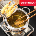 Japanese Deep Frying Pot With A Thermometer And A Lid 304 Stainless Steel Kitchen Tempura Fryer Pan 20/24cm KC0405^*