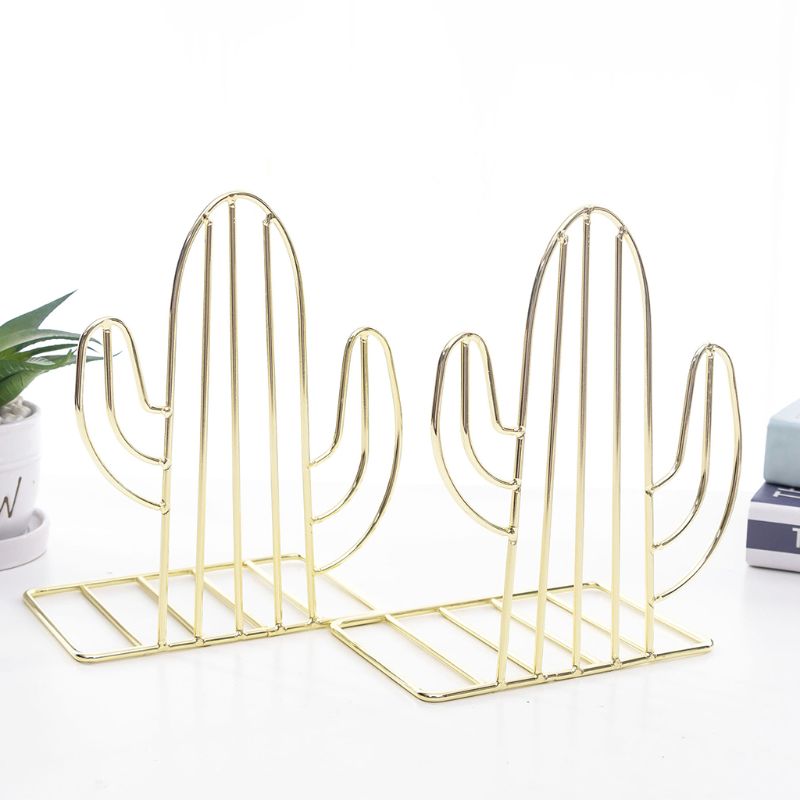 2PCS/Pair Creative Cactus Shaped Metal Bookends Book Support Stand Desk Organizer Storage Holder Shelf