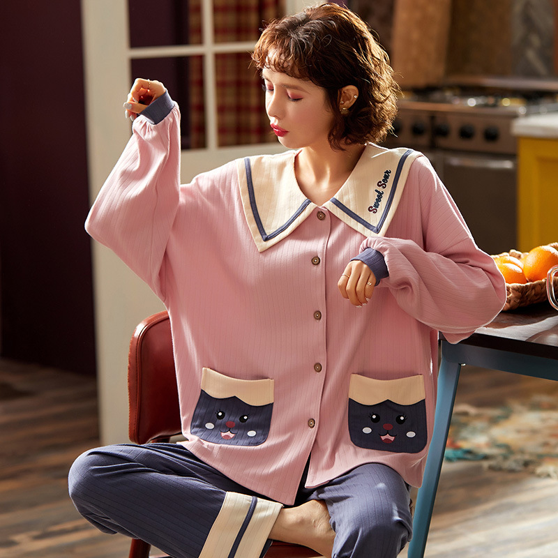 NIGHTWA Women Pajamas Autumn Long sleeve Cotton sleepwear Sweet Cute Princess Style Outdoor Women Homewear Sleep Lounge