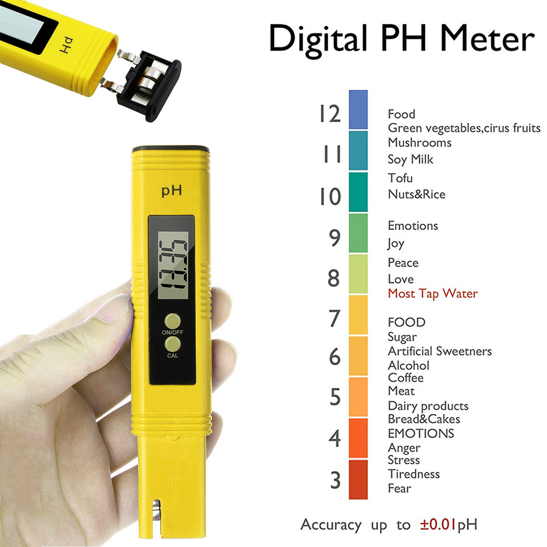 High Accuracy 0.01ph Digital PH Meter Tester TDS Meter Pen 0-14PH /0-9990 PPM for Drinking/ Food/ Lab PH Water Purity Monitor