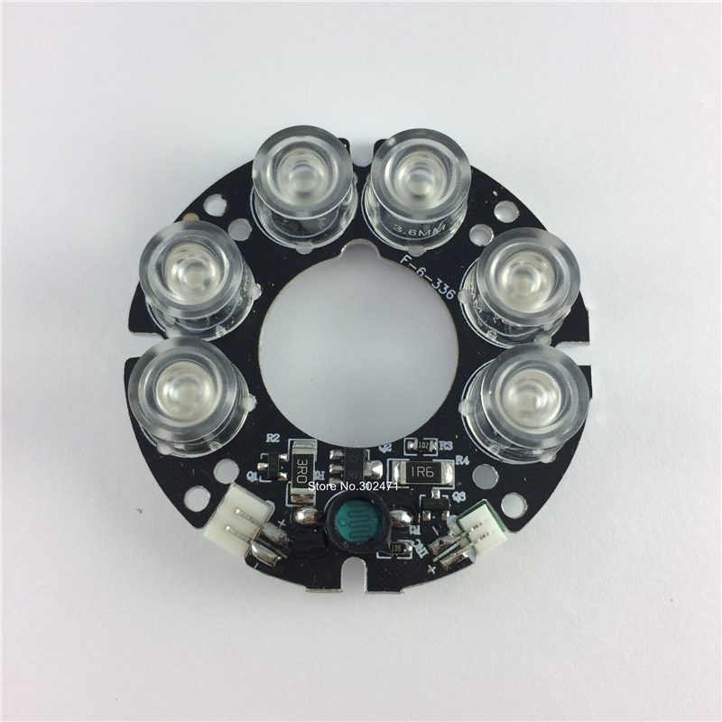 90 Degree Dia.22-Dia.52mm Infrared 6 IR LED board for CCTV cameras night vision DC12V power supply for 60size housing.