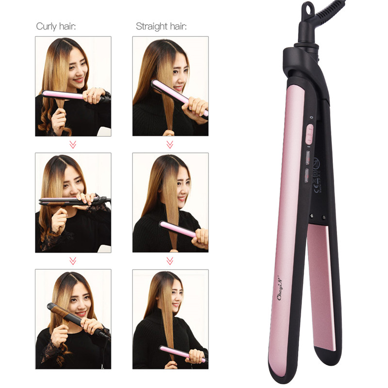 Far Infrared Electric Hair Straightener Ceramic Hair Straightening Iron Hair Curler Dual Use Professional Hairdressing Tool 31