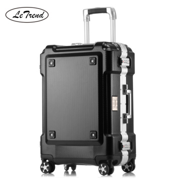 LeTrend Creative Aluminum Frame Rolling Luggage Spinner Suitcase Wheels Black Carry on Trolley 29 inch High capacity Travel Bag