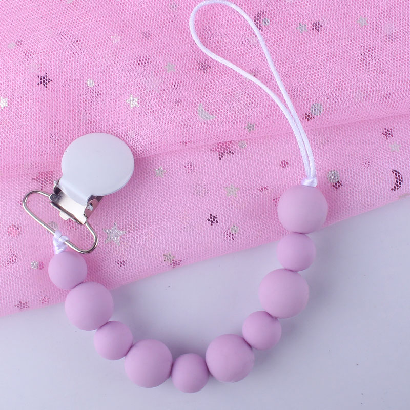 XCQGH Baby Pacifier Chain Clip Pure Color DIY Loose Beads Baby Molar Silicone Beads Anti-drop Chain