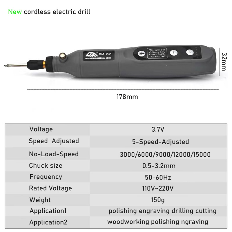 Mini Cordless Drill Rechargeable 3.7V USB Woodworking Wireless Engraving Pen w/ LED Micro Rotary Tool Dremel Mini Engraver Mill
