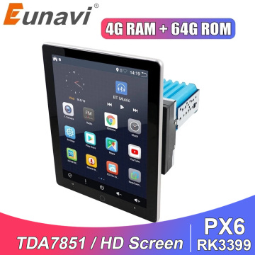 Eunavi 2 din car multimedia player universal radio stereo GPS navigation TDA7851 Electric rotation screen 4G 64GB Android 10