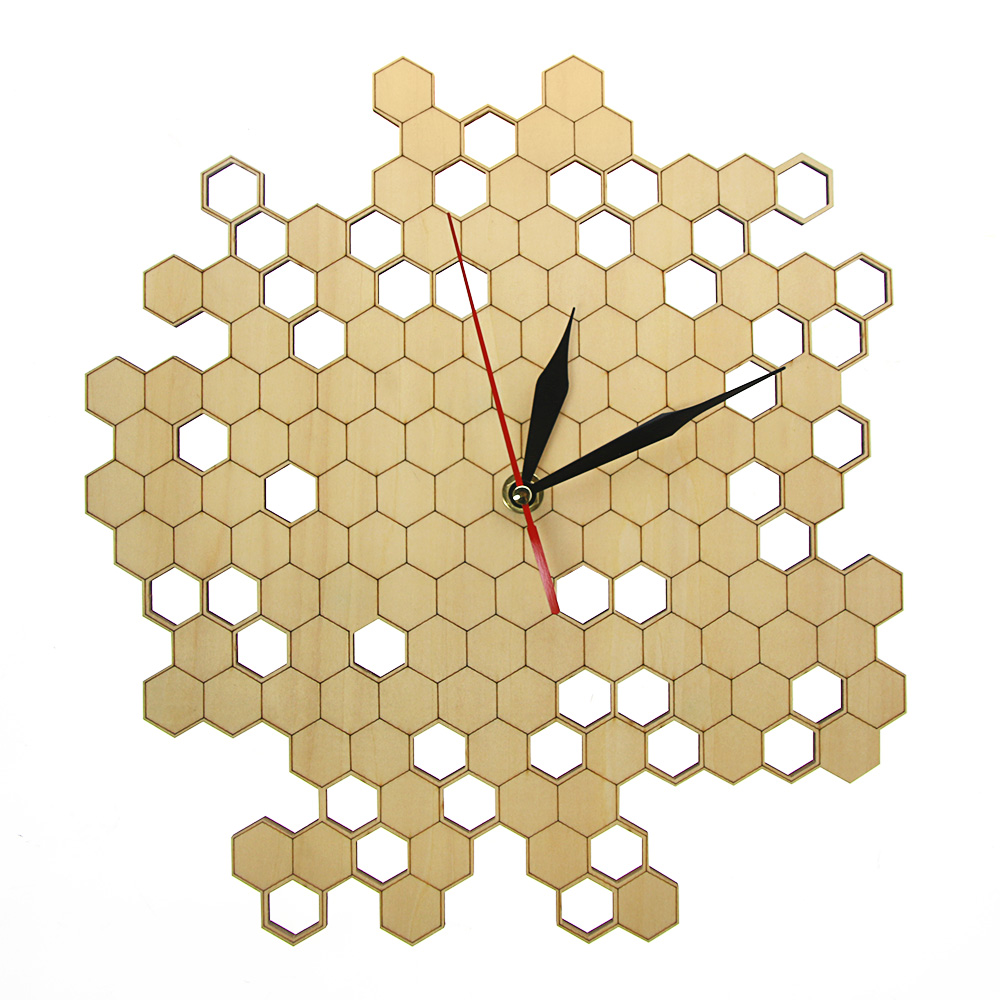 Honeycomb Nature Inspired Wooden Wall Clock Contemporary Style Laser Engraved Hexagonal Clock Wall Watch Bamboo Bee Home Decor