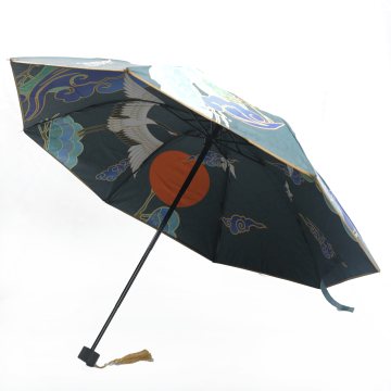Umbrella triple folding umbrella Chinese style double-layer vinyl umbrella all-weather umbrella anime