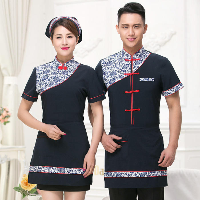 Men Women Hotel Work Uniform Summer Female Western Restaurant Waiter Uniform Short Sleeve Waitress Uniform Bar Overalls