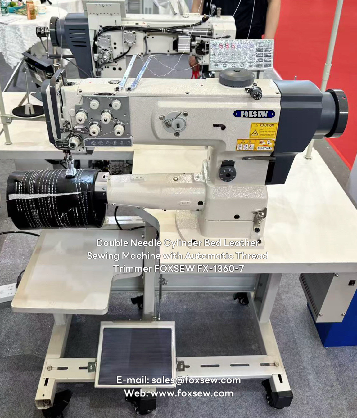 Double Needle Cylinder Bed Leather Sewing Machine with Automatic Thread Trimmer FOXSEW FX-1360-7