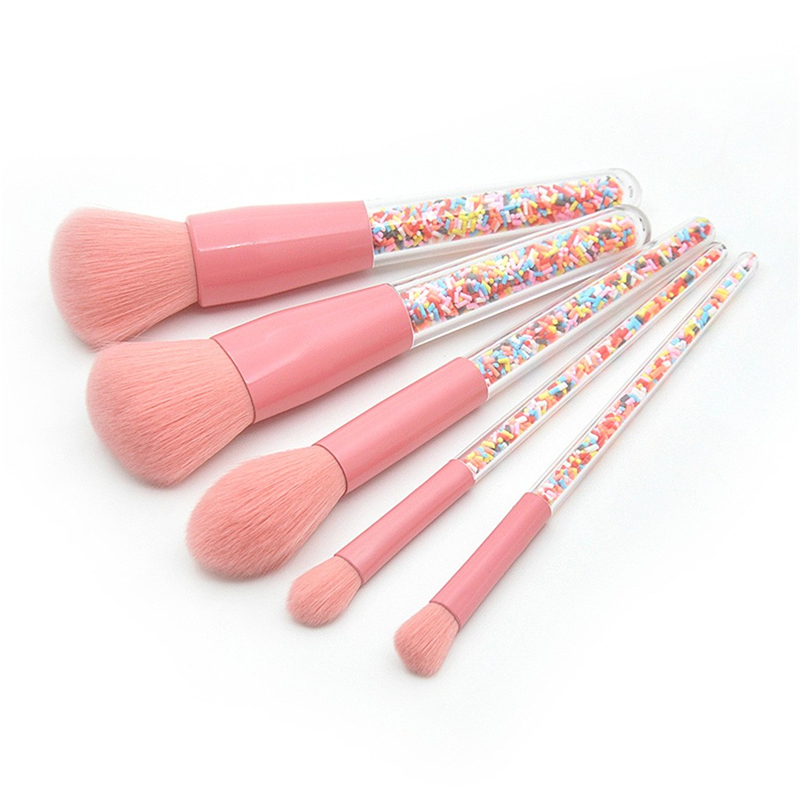 5 Pcs Makeup Brushes Set Pink Color Plastic Granule Transparent Handle Brush Set pincel maquiagem pinceaux maquillage New