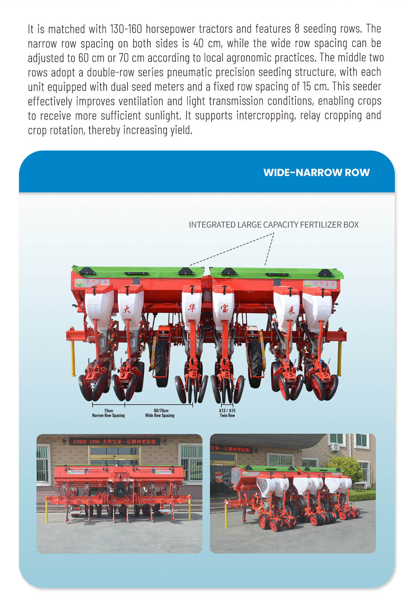 Adjustable seeding row spacing