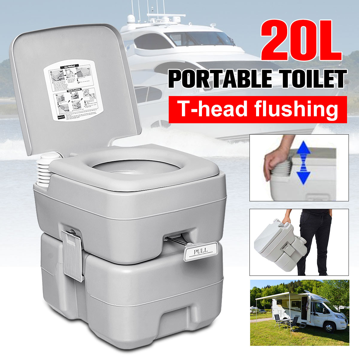 20L Outdoor Portable Camping Toilet Caravan Travel Camp Boating Fishing Flush Toilet
