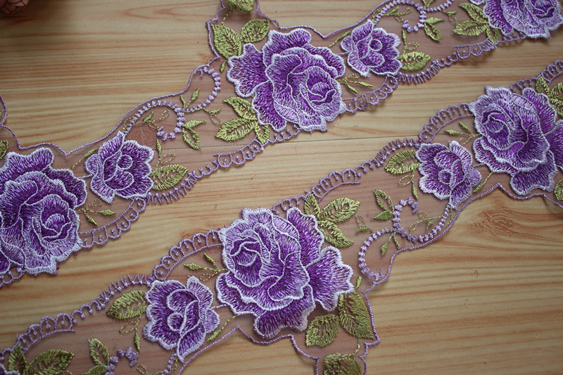 Purple flowers embroidery fabric lace ribbon decoration lace collar applique DIY lace trimming for Sewing accessories 182A4