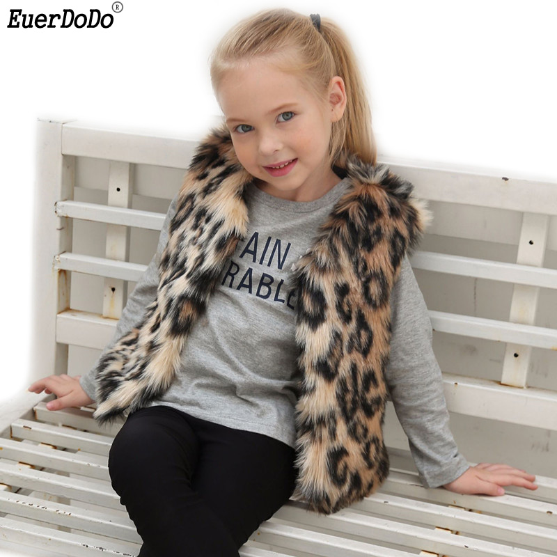 Children's Leopard Faux Fur Vest For Girls Autumn Winter Kids Leather Vest Girls Waistcoat Fleece Baby Girl Outerwear