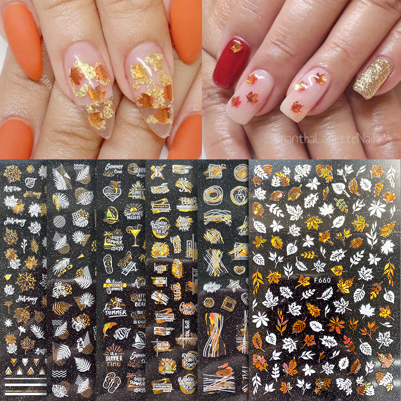 1pc Stickers for Nails Designs Laser Shinning Flower Leaf Series Manicures Sliders 3D Nail Art Decorations Sticker Decals