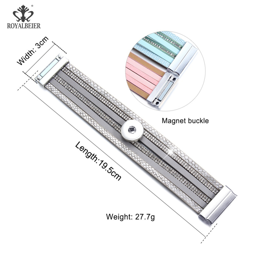 ROYALBEIER Rhinestone Style Multilayer Crystal Wrap Bracelet Magnet Buckle Leather Bangle Pulseiras Bangles for Women SZ0580